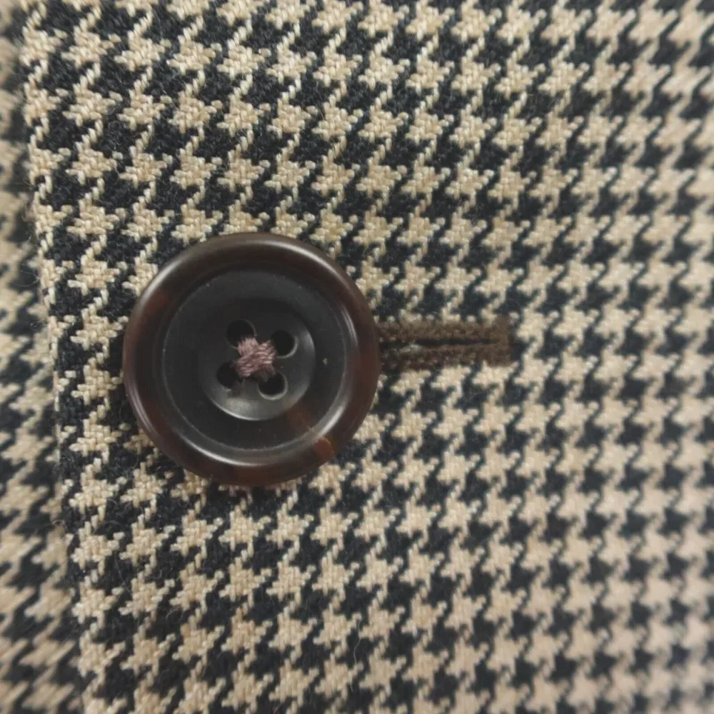 Hickey Freeman Sport Coat Mens 40R Houndstooth Tan Black Silk Camel‎ USA Blazer
